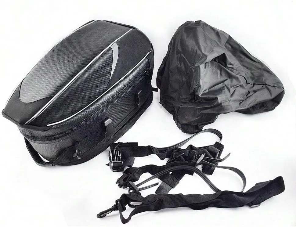 Motorcycle Tail Bag for Triumph Bonneville T100 / T120, Large Capacity Water-Resistant Wear-Resistant Motorcycle Helmet Bag, Expandable Rear Seat Storage Luggage Backpack,A Red Black