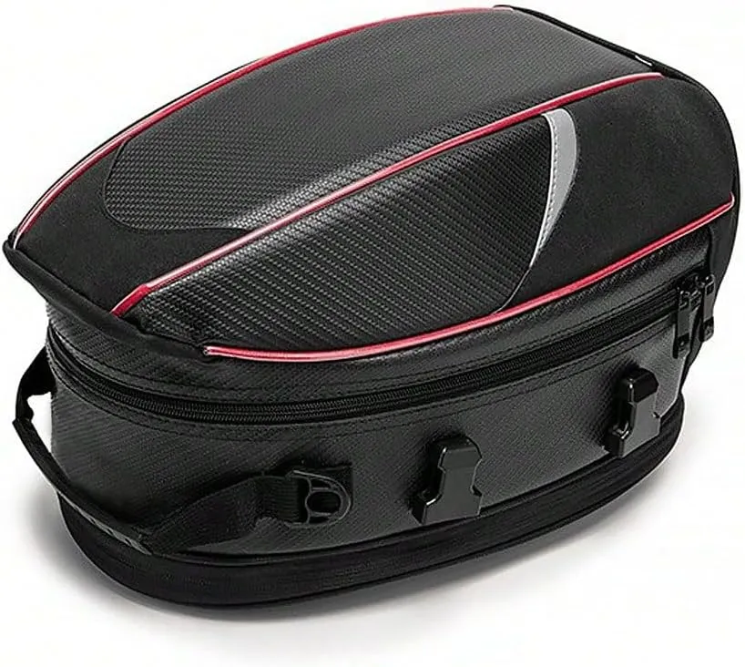 Motorcycle Tail Bag for Triumph Bonneville T100 / T120, Large Capacity Water-Resistant Wear-Resistant Motorcycle Helmet Bag, Expandable Rear Seat Storage Luggage Backpack,A Red Black