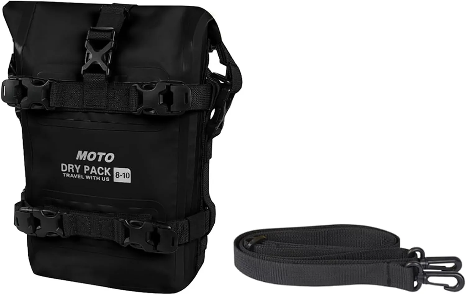 Motorcycle Tail Bag Front Bumper Bag, 10L Roll-top Waterproof Motor Saddle Panniers Luggage Bags for Bike Motorcy-Black(10L)