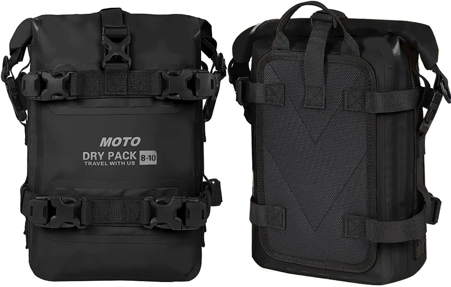 Motorcycle Tail Bag Front Bumper Bag, 10L Roll-top Waterproof Motor Saddle Panniers Luggage Bags for Bike Motorcy-Black(10L)