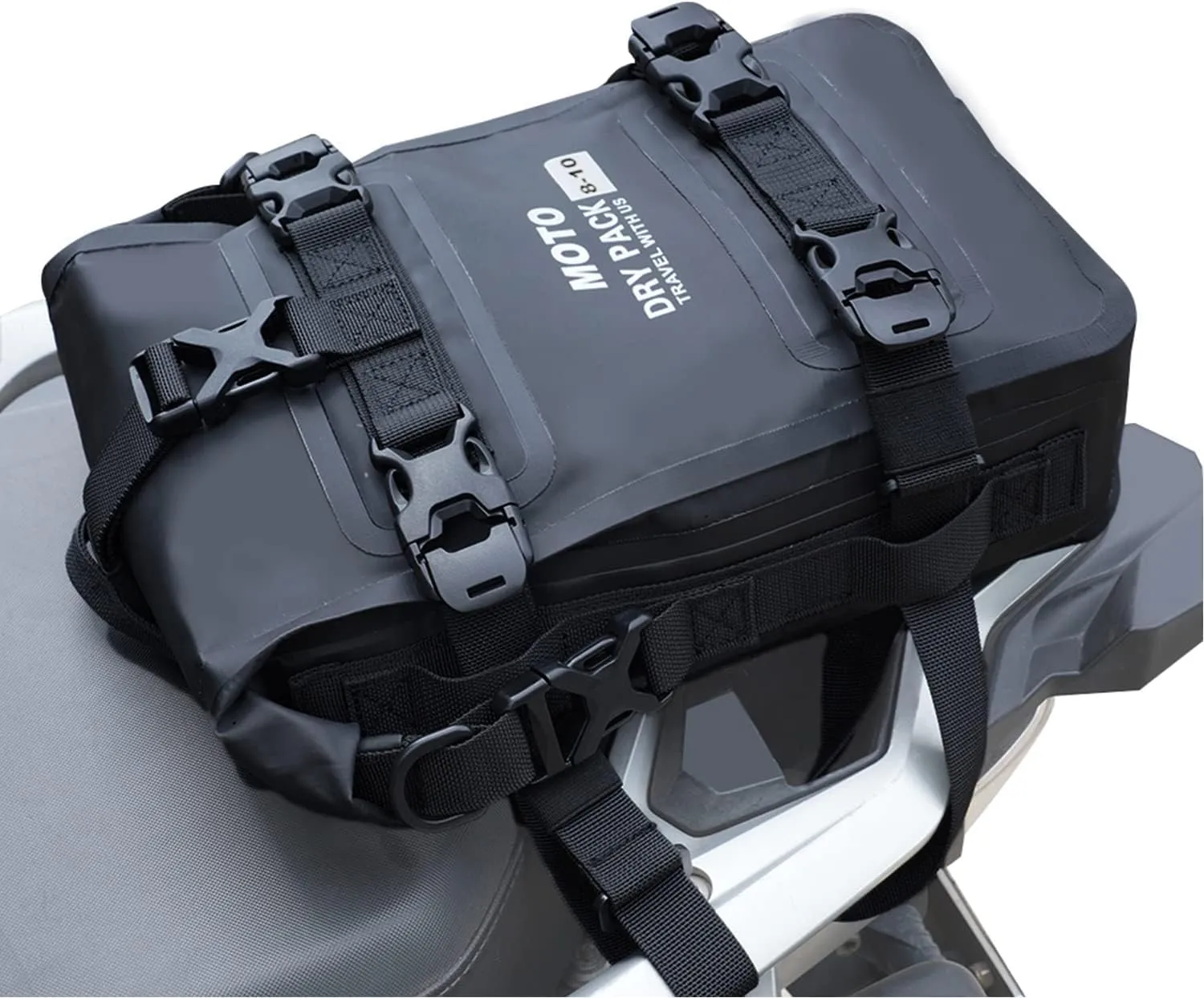 Motorcycle Tail Bag Front Bumper Bag, 10L Roll-top Waterproof Motor Saddle Panniers Luggage Bags for Bike Motorcy-Black(10L)