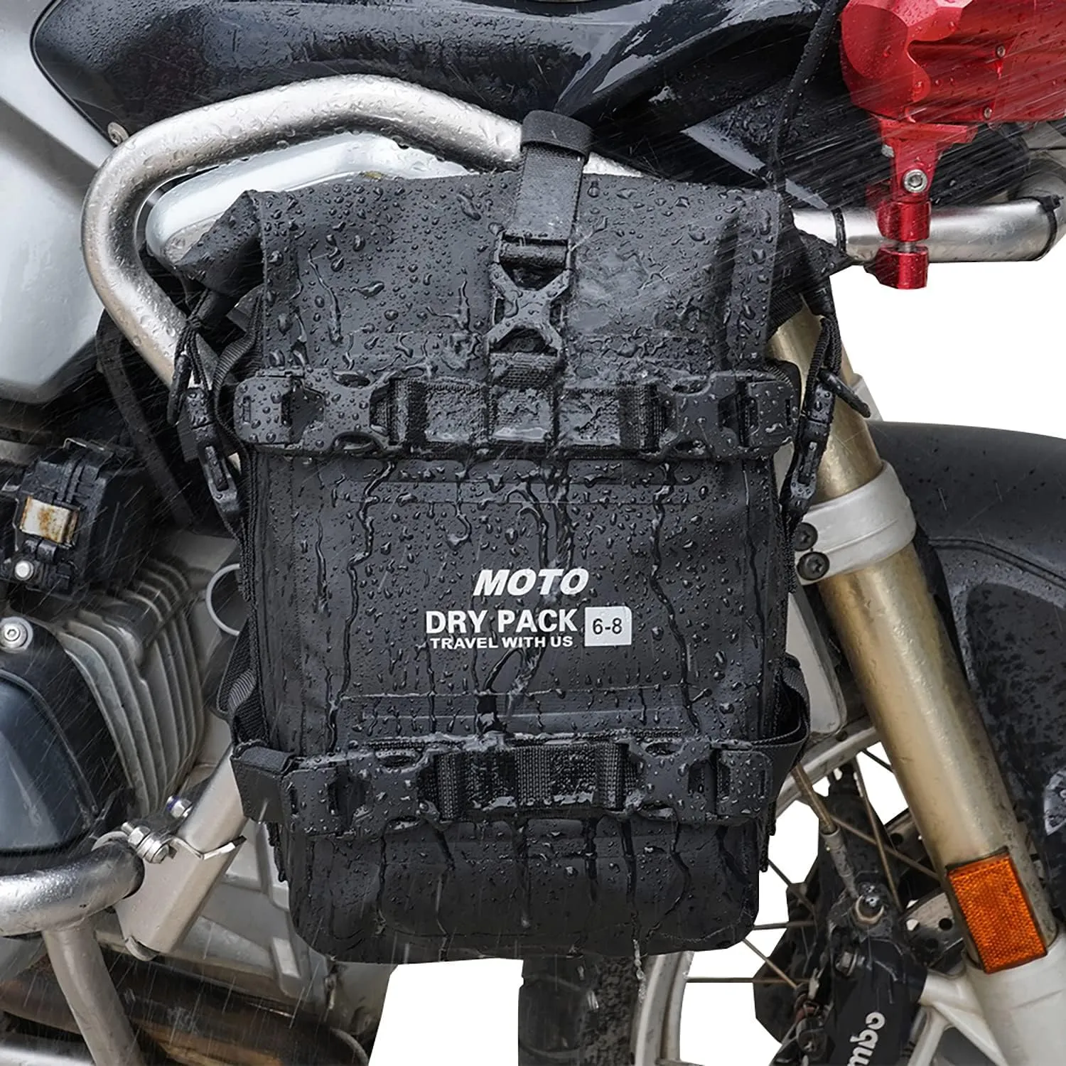 Motorcycle Tail Bag Front Bumper Bag, 8L Roll-top Waterproof Motor Saddle Panniers Luggage Bags for Bike Motorcy-Grey