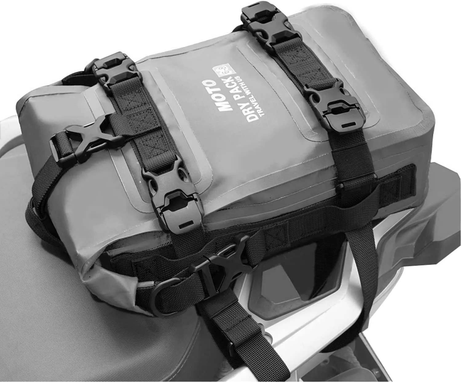 Motorcycle Tail Bag Front Bumper Bag, 8L Roll-top Waterproof Motor Saddle Panniers Luggage Bags for Bike Motorcy-Grey