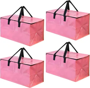 Moving Bags, 4 Packs Storage Bags Moving Supplies, Extra Large Packing Bags for Moving, Dorm Room Essentials for Girls Womens. (Pink)