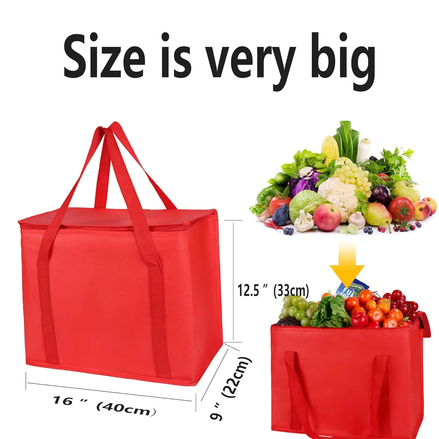 Musbus 4 Pack XL Insulated Grocery Shopping Bags - Red, Cooler, Zipper, Foldable Tote, Cold & Hot, Men/Women, Delivery, Picnic