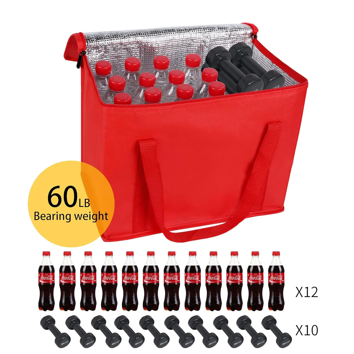 Musbus 4 Pack XL Insulated Grocery Shopping Bags - Red, Cooler, Zipper, Foldable Tote, Cold & Hot, Men/Women, Delivery, Picnic