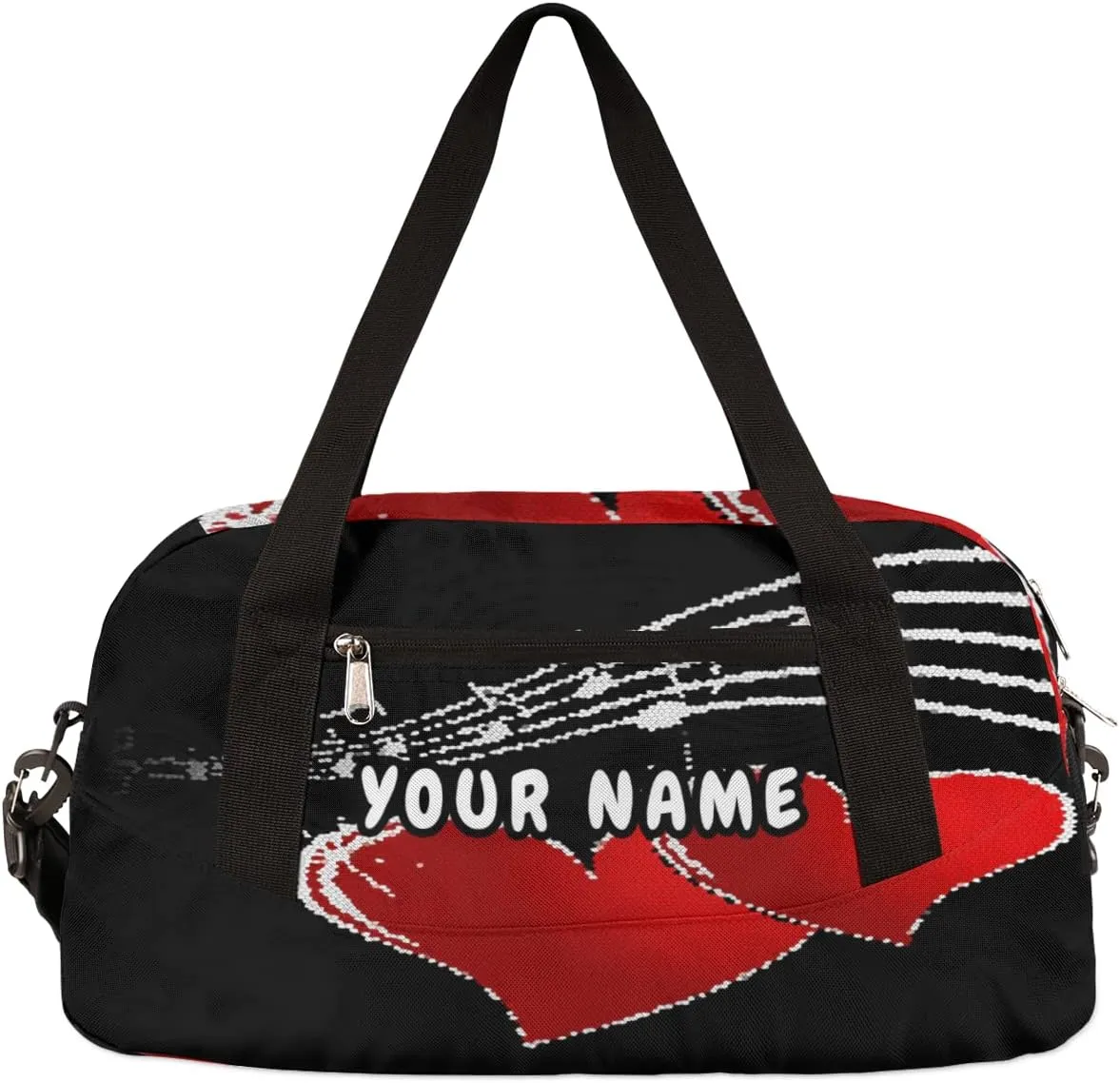 Music Note Red Love Heart Personalized Kids Duffel Bag for Girls Boys, Love Debris Custom Name Dance Bag Overnight Small Duffel Bag Carry On Weekend Sports Travel Bag for School Practice Gymnastics Ballet