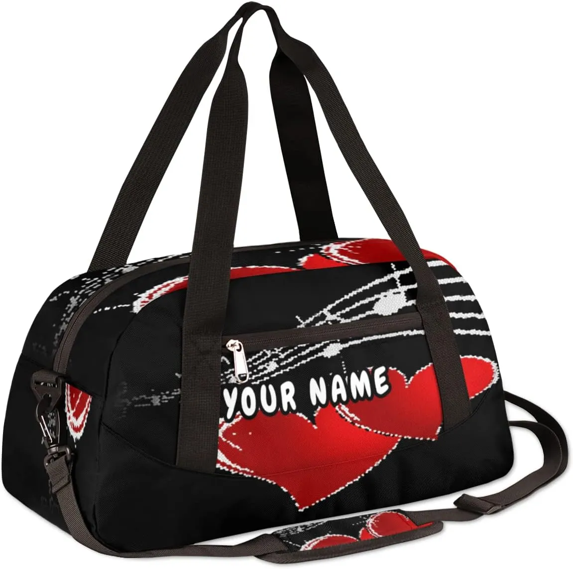 Music Note Red Love Heart Personalized Kids Duffel Bag for Girls Boys, Love Debris Custom Name Dance Bag Overnight Small Duffel Bag Carry On Weekend Sports Travel Bag for School Practice Gymnastics Ballet