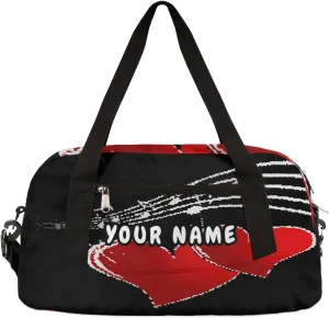 Music Note Red Love Heart Personalized Kids Duffel Bag for Girls Boys, Love Debris Custom Name Dance Bag Overnight Small Duffel Bag Carry On Weekend Sports Travel Bag for School Practice Gymnastics Ballet