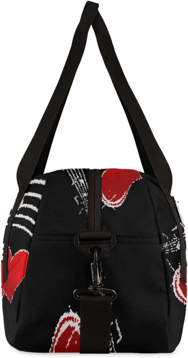 Music Note Red Love Heart Personalized Kids Duffel Bag for Girls Boys, Love Debris Custom Name Dance Bag Overnight Small Duffel Bag Carry On Weekend Sports Travel Bag for School Practice Gymnastics Ballet