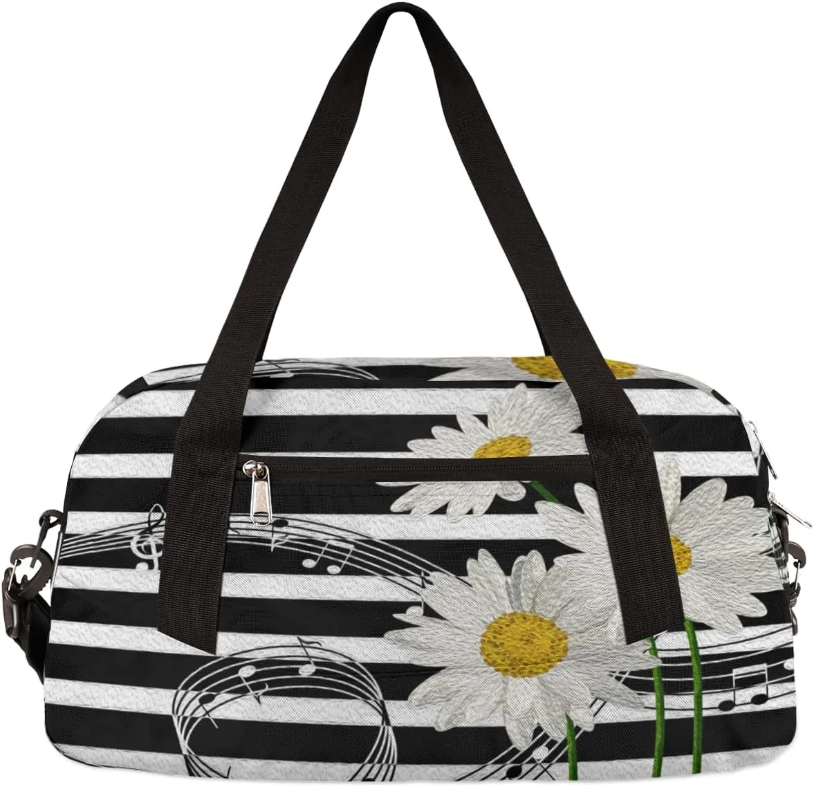 Music Notes Daisies Kids Duffel Bag for Girls Boys Teens, Notes Oil Painting Dance Bag Overnight Small Duffel Bag Carry On Weekend Sports Gym Travel Bag for School Practice Gymnastics Ballet