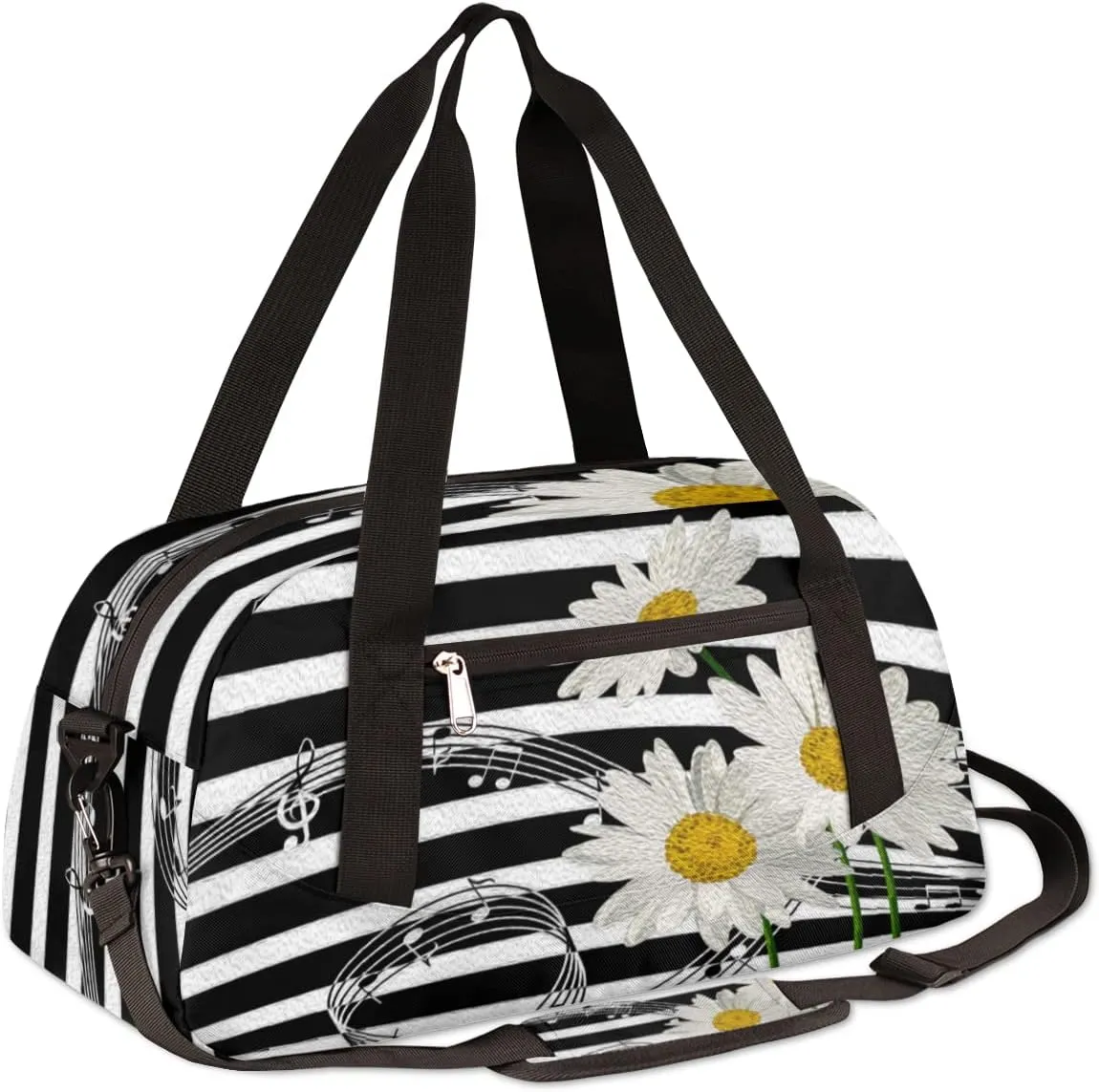 Music Notes Daisies Kids Duffel Bag for Girls Boys Teens, Notes Oil Painting Dance Bag Overnight Small Duffel Bag Carry On Weekend Sports Gym Travel Bag for School Practice Gymnastics Ballet