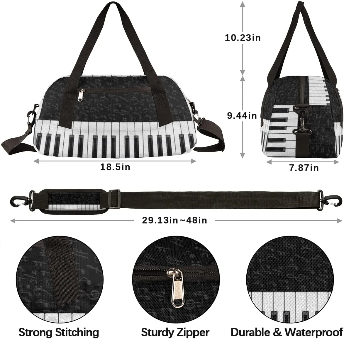 Music Notes Piano Keys Kids Duffel Bag for Girls Boys Teens, Piano Oil Painting Dance Bag Overnight Small Duffel Bag Carry On Weekend Sports Gym Travel Bag for School Practice Gymnastics Ballet