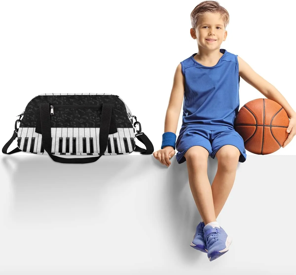 Music Notes Piano Keys Kids Duffel Bag for Girls Boys Teens, Piano Oil Painting Dance Bag Overnight Small Duffel Bag Carry On Weekend Sports Gym Travel Bag for School Practice Gymnastics Ballet