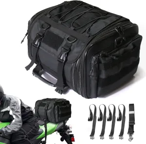 MZS Motorcycle Travel Luggage Bag, 27L Expandable Motorcycle Tail Bag Rack Trunk Saddle Storage, Motorbike Rear Seat Bag With Shoulder Strap Waterproof Rain Cover