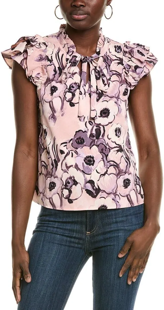 Nanette Nanette Lepore Womens Flutter Sleeve Blouse, M, Brown