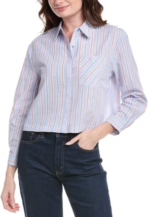 Nanette Nanette Lepore Womens Seersucker Stripe Shirt, M, Blue
