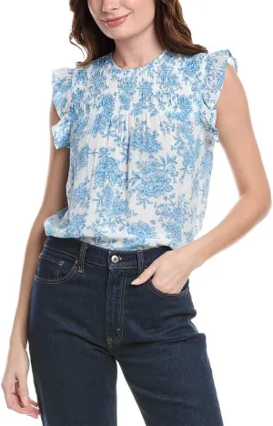 Nanette Nanette Lepore Womens Smocked Yoke Top, S, Blue