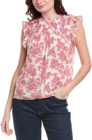 Nanette Nanette Lepore Womens Smoked Yoke Top, S, Red