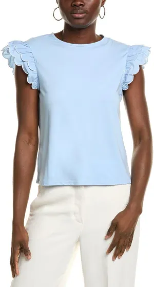 Nanette Nanette Lepore Womens Tiered Scallop Sleeve Top, XL, Blue