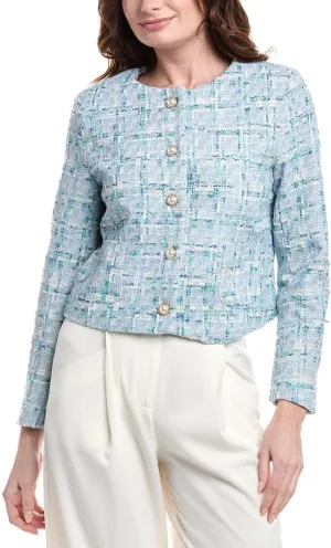 Nanette Nanette Lepore Womens Tweed Jacket, Xl, Blue