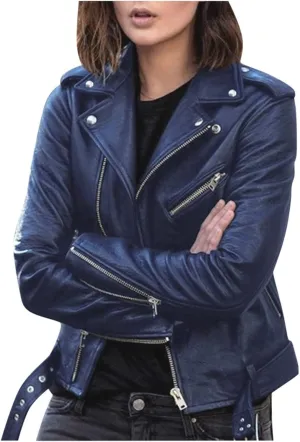 NATHGAM Women's Faux Leather Jackets Trendy Motorcycle Jacket Lightweight Zip Up Crop Jackets Slim Pu Coat Moto Biker Jacket