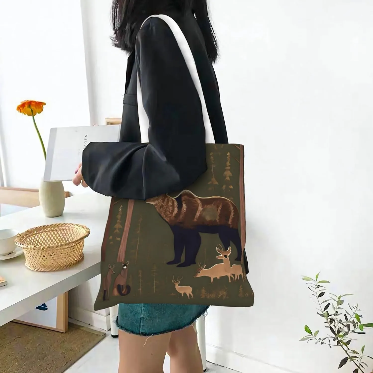 Native American Print Canvas Tote Bags For Women Handbag Tote Purse,Canvas Crossbody Bag For Office, Travel, School