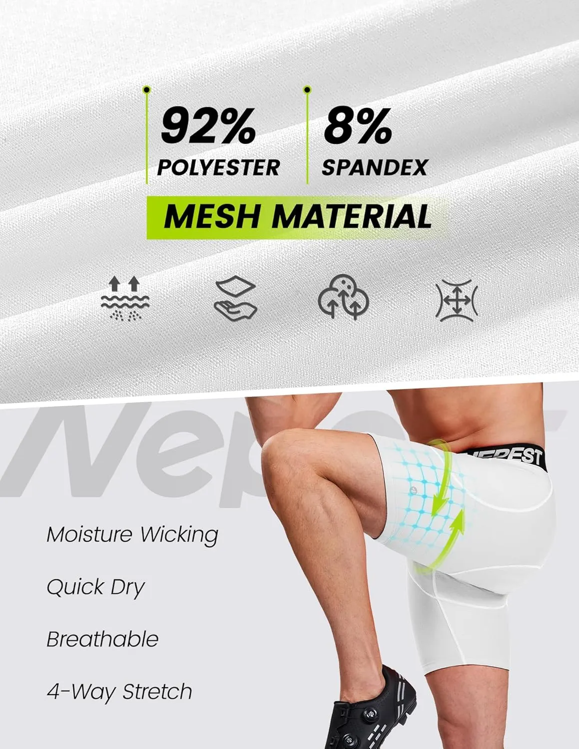 Nepest Cycling Underwear for Men Bike Shorts 4D Padded Biking Road Bicycle Biker MTB Liner Padding Shorts with Pockets