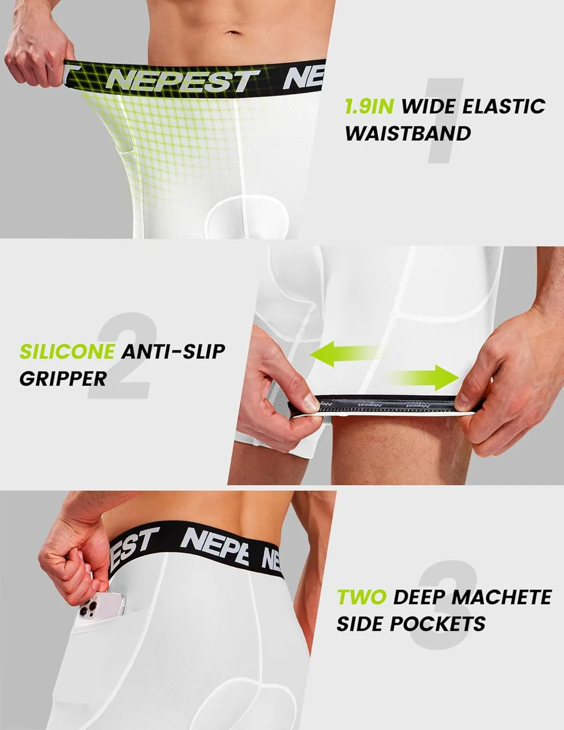 Nepest Cycling Underwear for Men Bike Shorts 4D Padded Biking Road Bicycle Biker MTB Liner Padding Shorts with Pockets