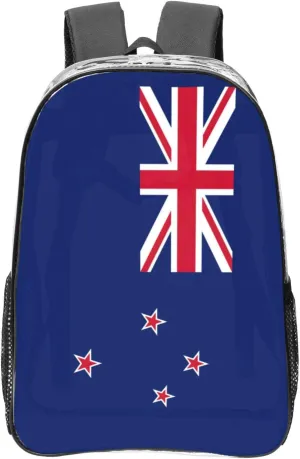 New Zealand Flag print Clear Backpack Bag for Office Travel, Concerts, Work, Festivals Sporting Events Women Men