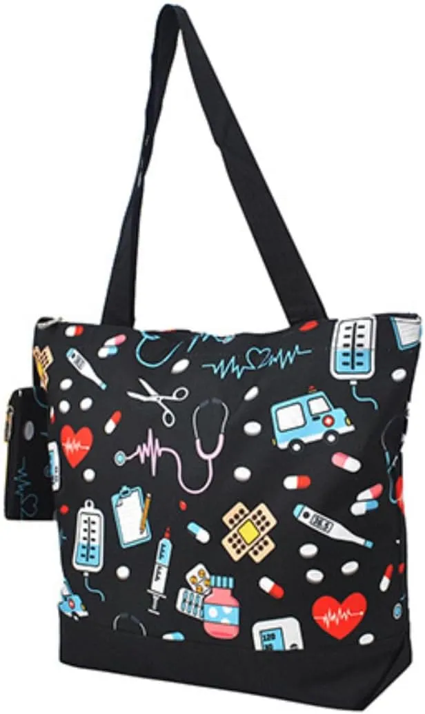 NGIL Medium Top Zipper Closure Canvas Tote Bag with Attached Matching Coin Purse For Moms and Nurses