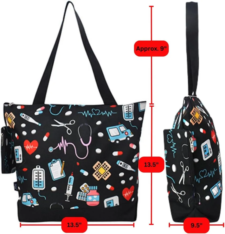 NGIL Medium Top Zipper Closure Canvas Tote Bag with Attached Matching Coin Purse For Moms and Nurses