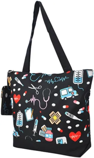NGIL Medium Top Zipper Closure Canvas Tote Bag with Attached Matching Coin Purse For Moms and Nurses
