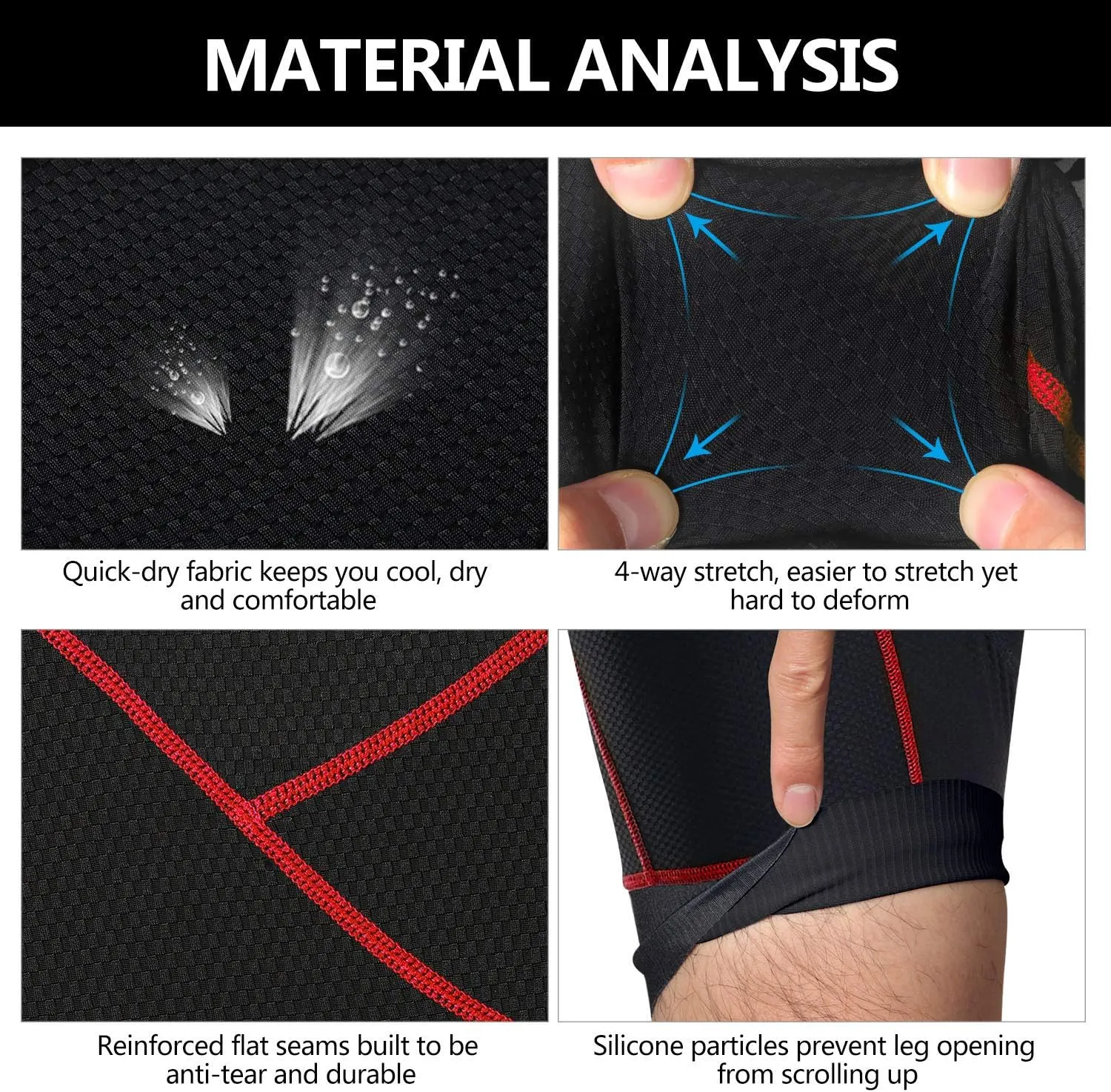NICEWIN Mens 4D Padded Bike Shorts Anti-slip Leg Cycling Underwear Wide WaistBand Biking Bicycle Motorcycle Underpants