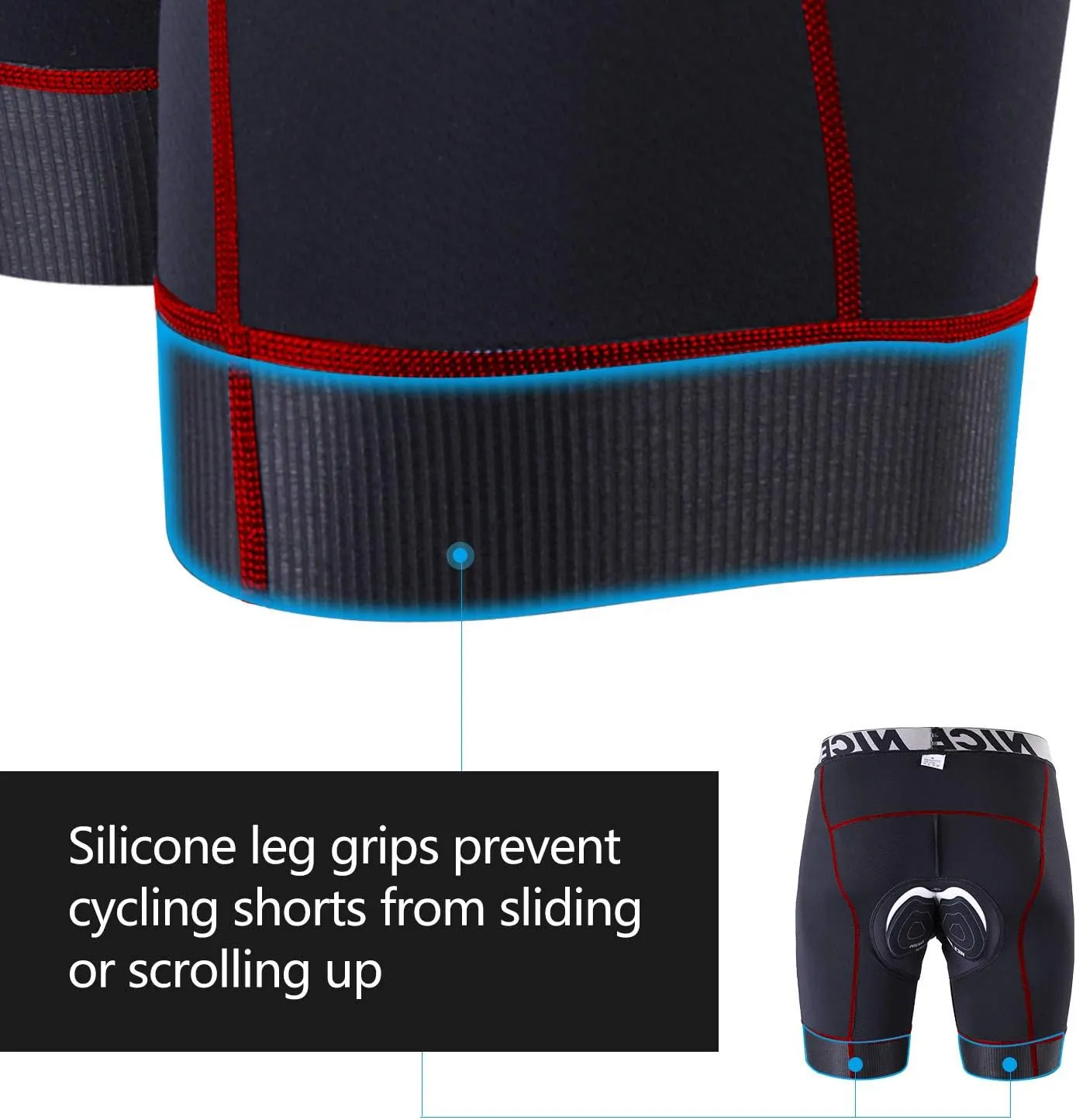 NICEWIN Mens 4D Padded Bike Shorts Anti-slip Leg Cycling Underwear Wide WaistBand Biking Bicycle Motorcycle Underpants