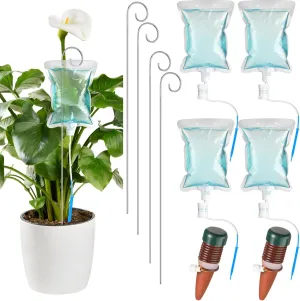 Norme Plant Drip Irrigation Set 500 ml Drip Water Bag Plant Waterer with Support Rod Stakes Self Watering Spikes Automatic Watering System for Potted Indoor Outdoor(6 Pcs)