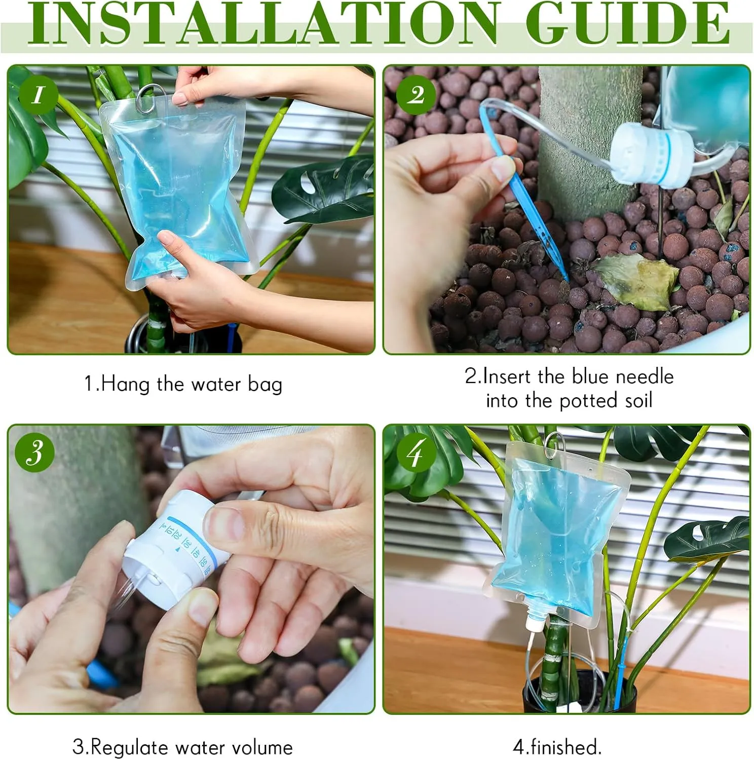 Norme Plant Drip Irrigation Set 500 ml Drip Water Bag Plant Waterer with Support Rod Stakes Self Watering Spikes Automatic Watering System for Potted Indoor Outdoor(6 Pcs)