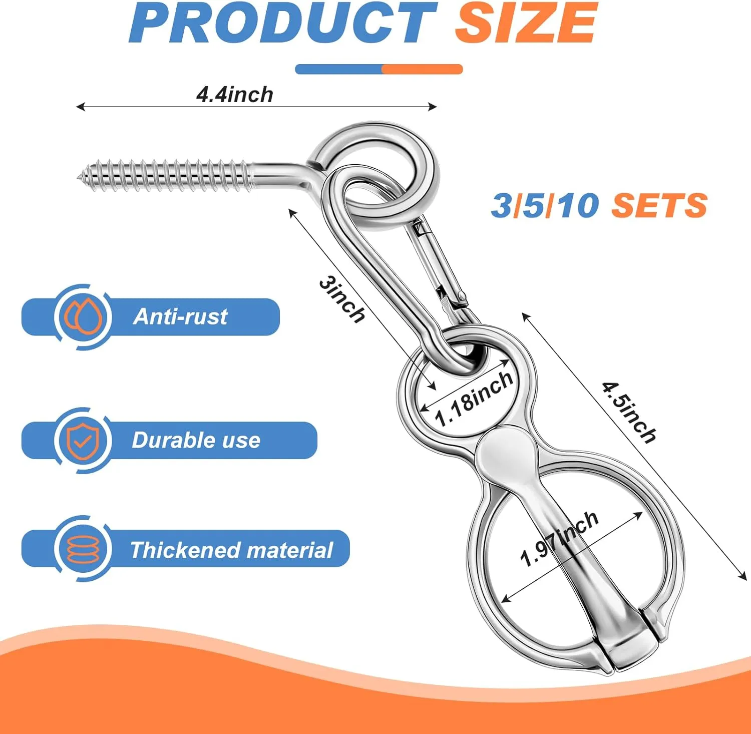 Nuenen Horse Tie Ring Stainless Steel Horse Tack and Supplies Safety Accessories with Eye Bolts and Snaps Saddle Training Equipment for Pulling