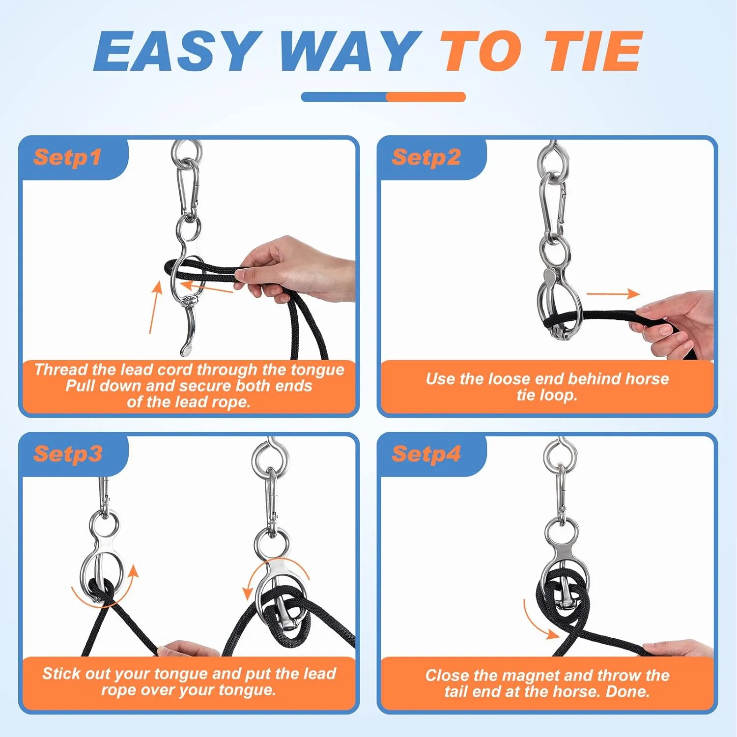 Nuenen Horse Tie Ring Stainless Steel Horse Tack and Supplies Safety Accessories with Eye Bolts and Snaps Saddle Training Equipment for Pulling