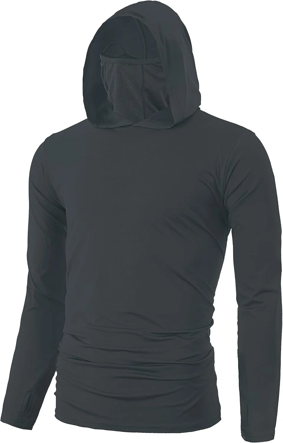 Ohoo Mens Slim Fit Long Sleeve Lightweight Cool Dry UPF 50  Sun Protection Face Mask Mock Neck Athletic Hoodie T-Shirt