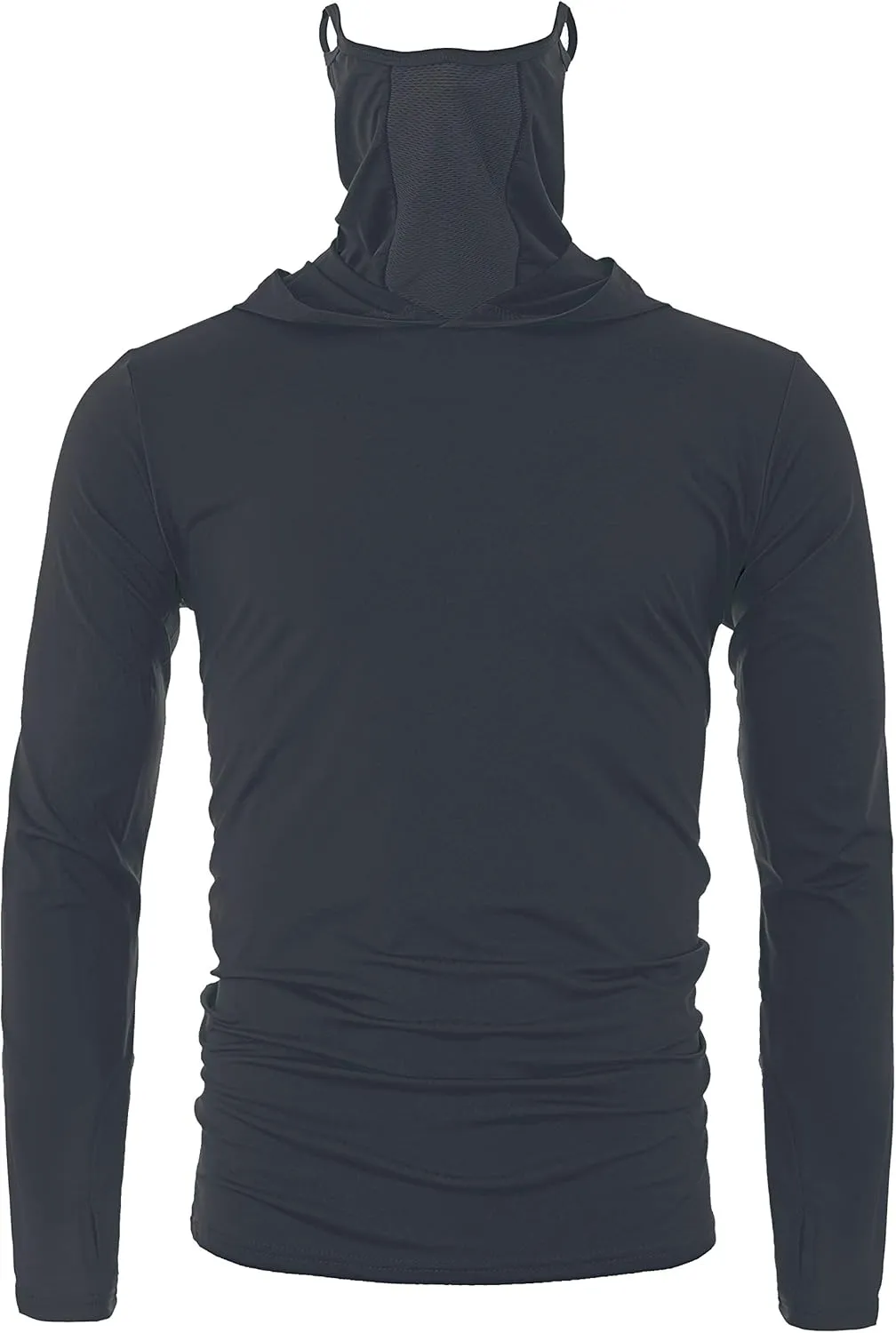 Ohoo Mens Slim Fit Long Sleeve Lightweight Cool Dry UPF 50  Sun Protection Face Mask Mock Neck Athletic Hoodie T-Shirt