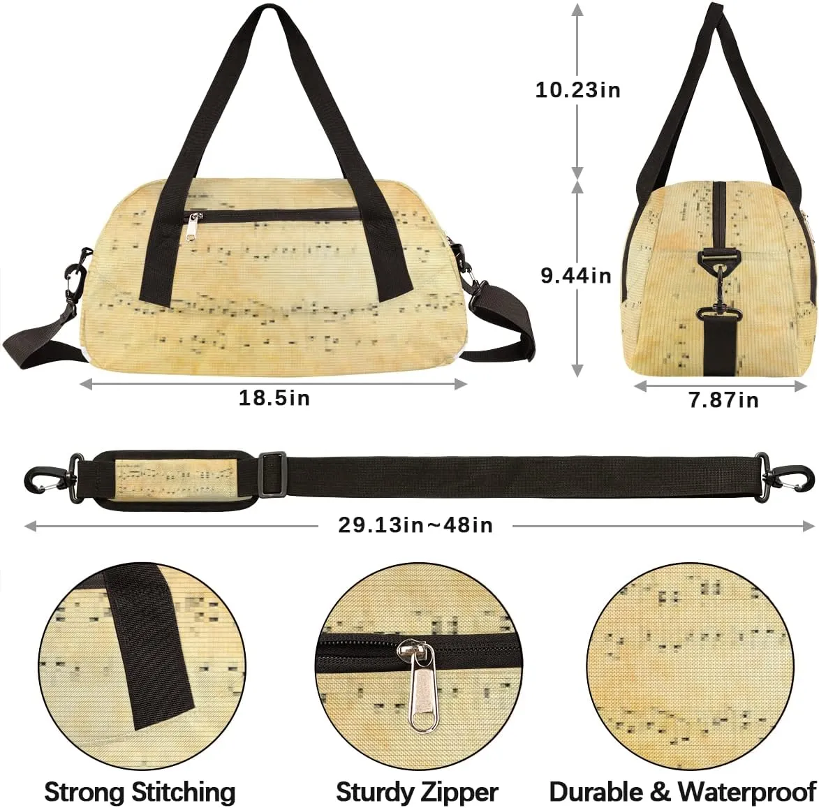Old Music Sheet Kids Duffel Bag for Girls Boys Teens, Music Pixel Wind Dance Bag Overnight Small Duffel Bag Carry On Weekend Sports Gym Travel Bag for School Practice Gymnastics Ballet