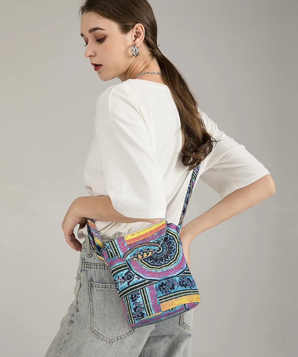 OPQRSTU Women's Retro Small Size Canvas Shoulder Bag Hippie Boho Crossbody Handbag