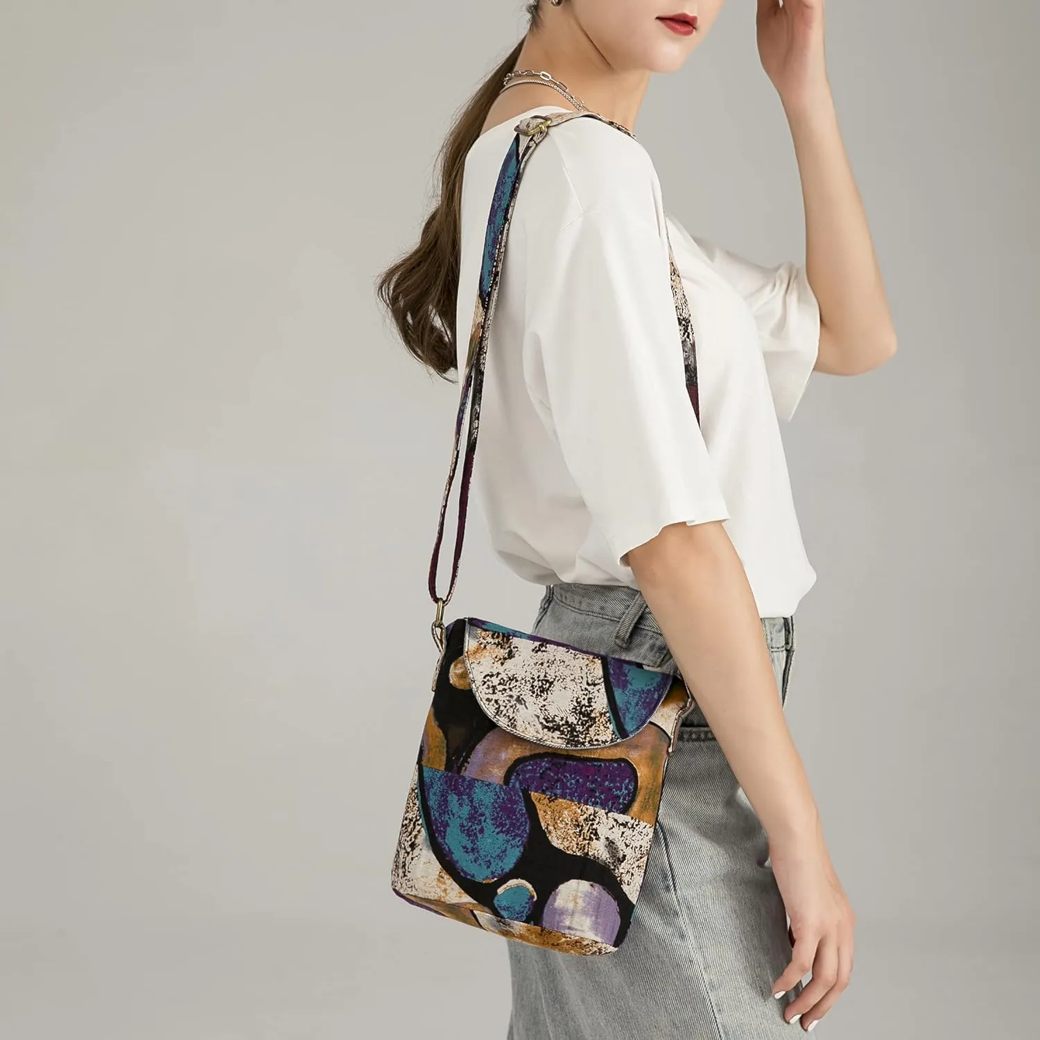 OPQRSTU Women's Retro Small Size Canvas Shoulder Bag Hippie Boho Crossbody Handbag