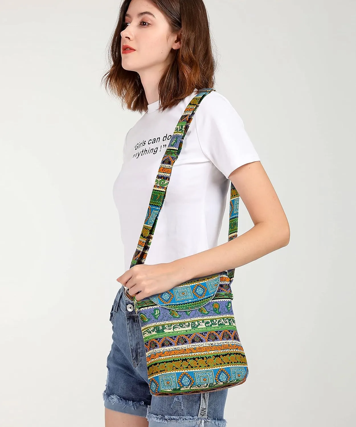 OPQRSTU Women's Retro Small Size Canvas Shoulder Bag Hippie Boho Crossbody Handbag