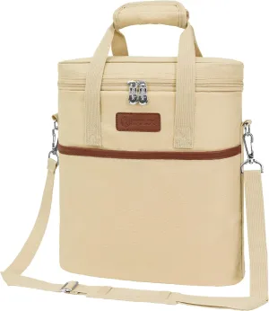 Opux 3 Bottle Insulated Leakproof Wine Cooler Bag, Tote for Picnic Beach, Portable Carrying Case, Cream