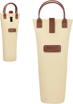 OPUX Wine Bag Single Bottle Carrier Tote, Insulated Travel Wine Cooler Bag for Picnic Beach Gift, Thermal Padded Portable One Bottle Holder Carrying Case for Women Men Wine Lovers, Cream Beige