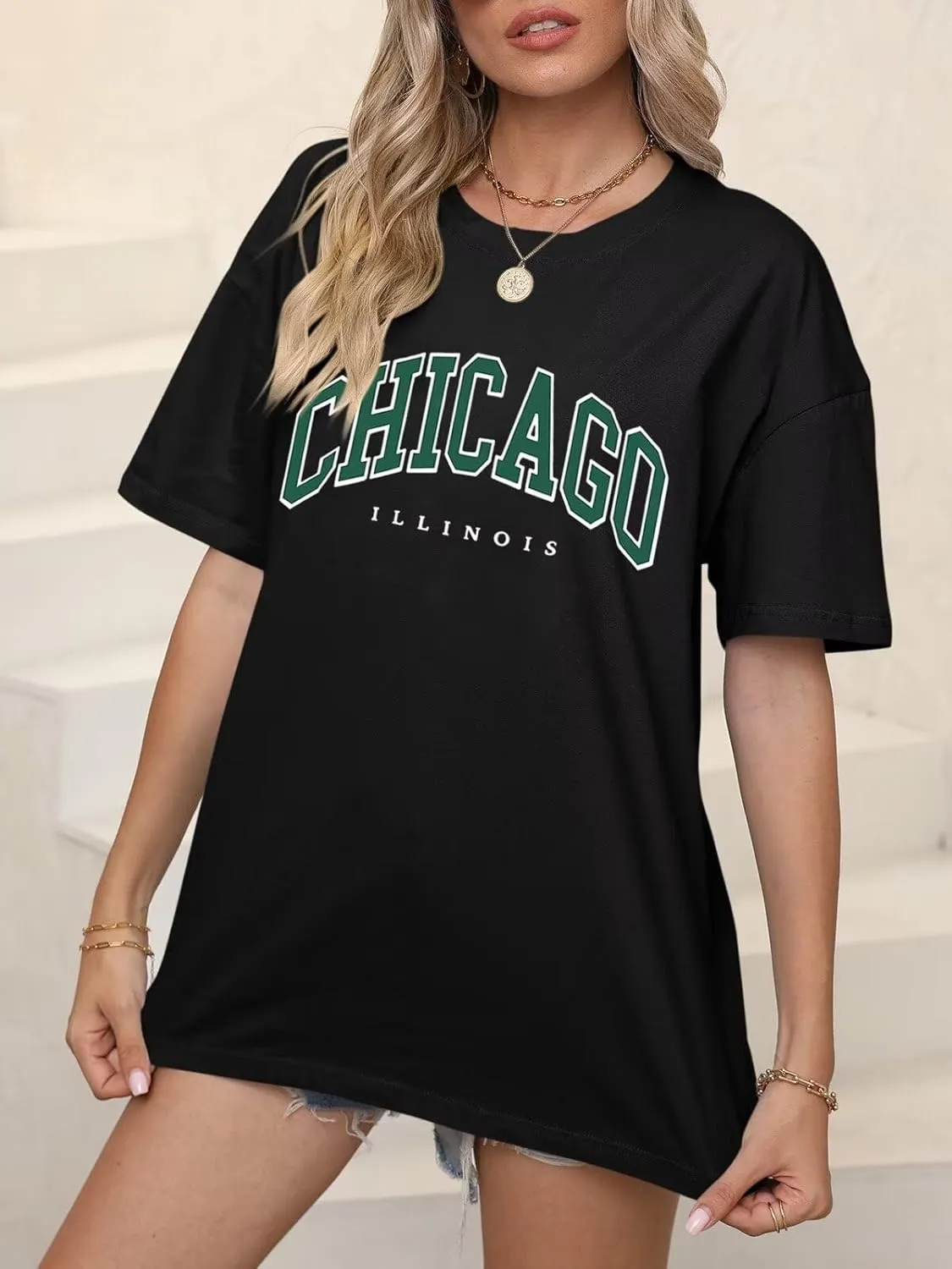 ORANDESIGNE Women’s Oversized Graphic Print Short Sleeve Tunic Tops Crew Neck Casual Drop Shoulder T Shirts