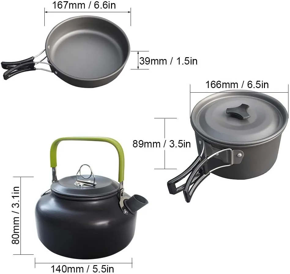 Orange,Camping Cookware Mess Kit, Lightweight Pot Pan Kettle with 2 Cups, Fork Spoon Kit Stainless Steel for Backpacking, Outdoor Camping Hiking and Picnic