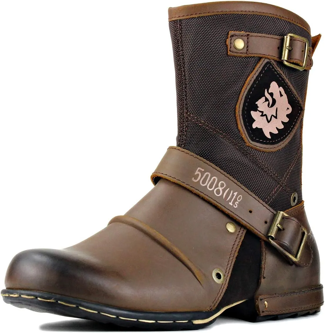 OSSTONE Moto Boots for Men Designer Fashion Zipper-up Leather Chukka western Boots Casual Shoes OS-5008-1-HH-US